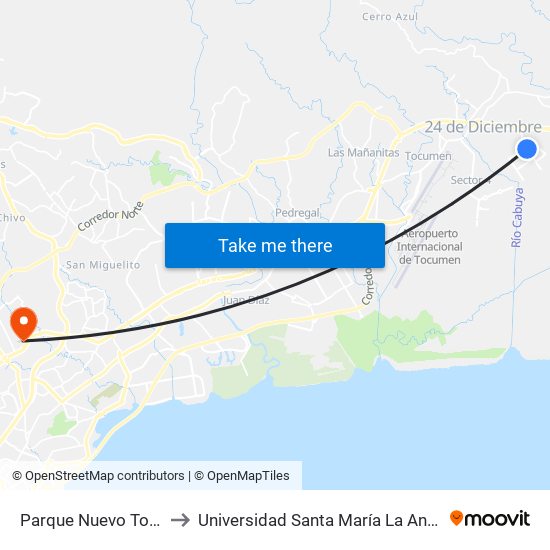 Parque Nuevo Tocumen-I to Universidad Santa María La Antigua - Usma map
