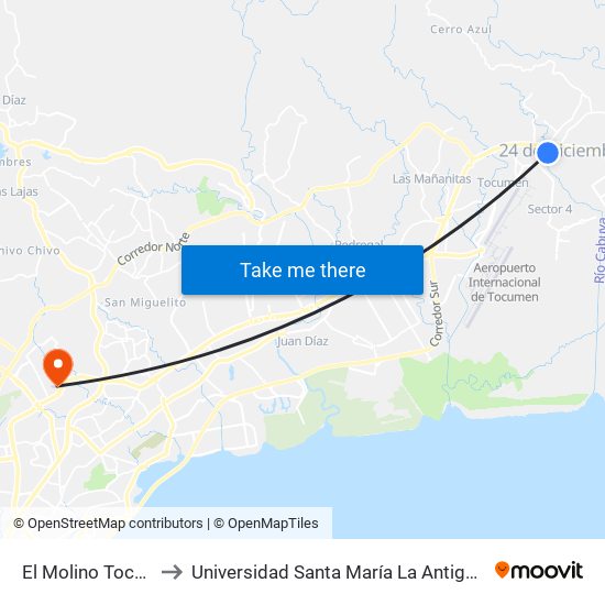 El Molino Tocumen to Universidad Santa María La Antigua - Usma map