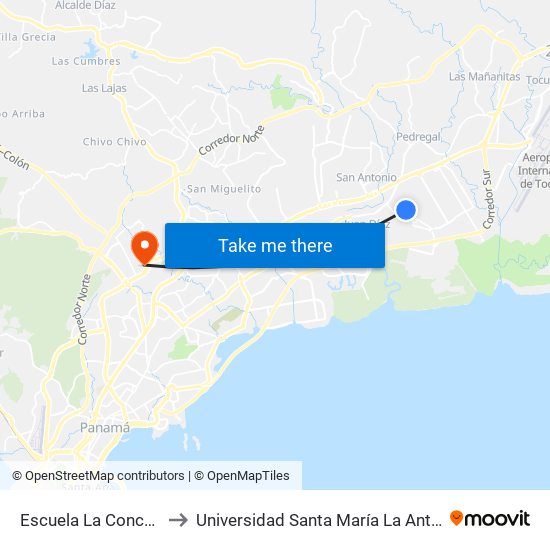 Escuela La Concepción-I to Universidad Santa María La Antigua - Usma map