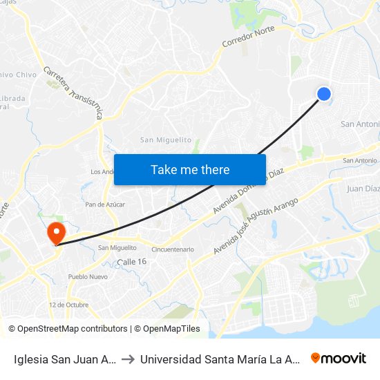 Iglesia San Juan Apostol-R to Universidad Santa María La Antigua - Usma map