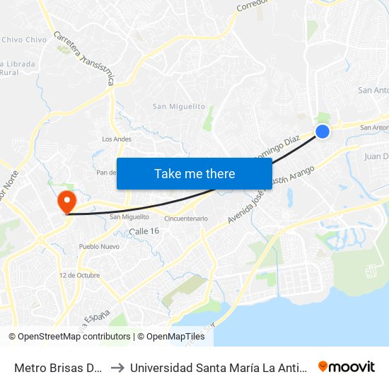 Metro Brisas Del Golf to Universidad Santa María La Antigua - Usma map