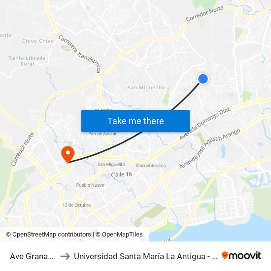 Ave Granada-I to Universidad Santa María La Antigua - Usma map