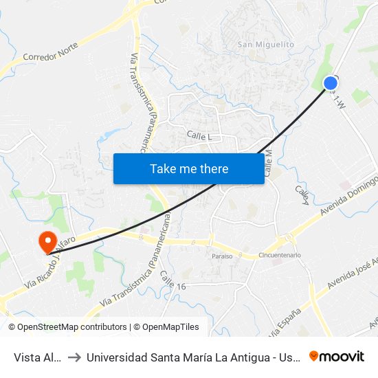 Vista Alta to Universidad Santa María La Antigua - Usma map