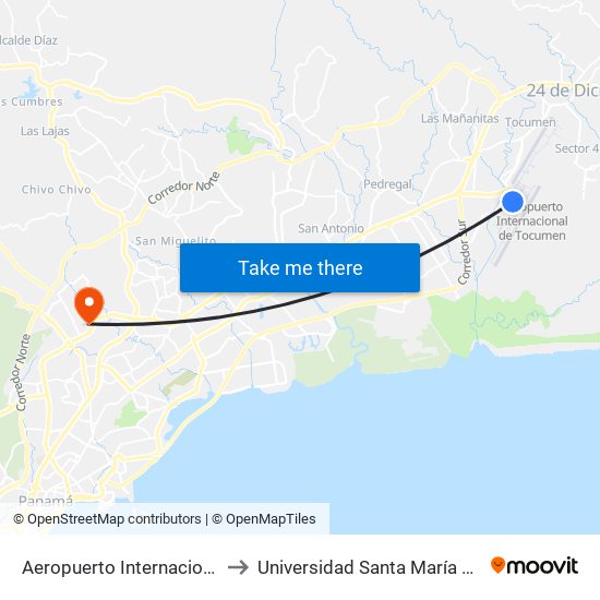 Aeropuerto Internacional De Tocumen to Universidad Santa María La Antigua - Usma map