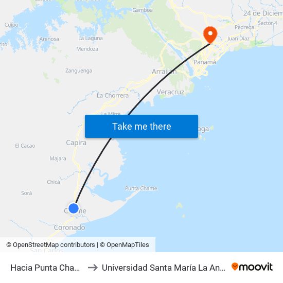 Hacia Punta Chame, 96-8 to Universidad Santa María La Antigua - Usma map