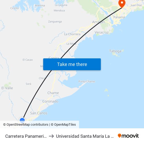 Carretera Panamericana, 63-1 to Universidad Santa María La Antigua - Usma map