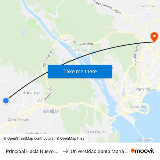 Principal Hacia Nuevo Emperador, 1-196 to Universidad Santa María La Antigua - Usma map