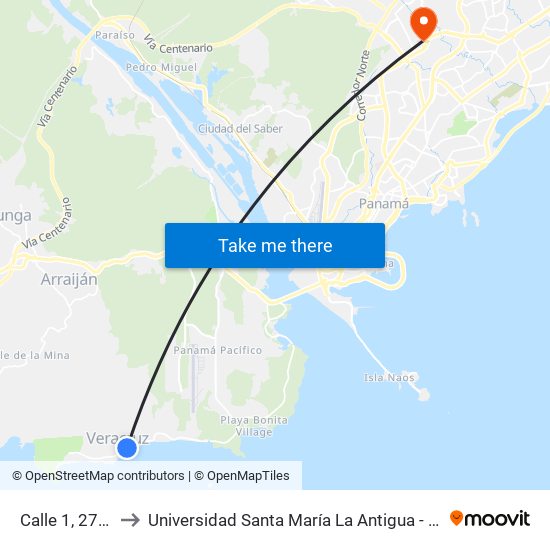 Calle 1, 278-8 to Universidad Santa María La Antigua - Usma map