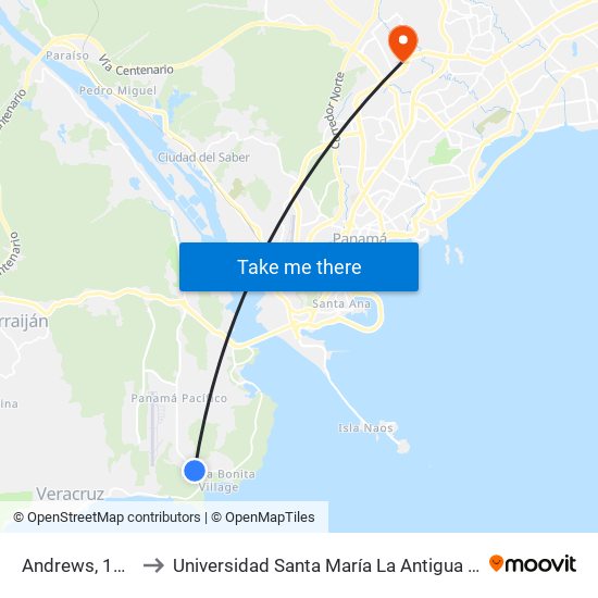 Andrews, 158-5 to Universidad Santa María La Antigua - Usma map