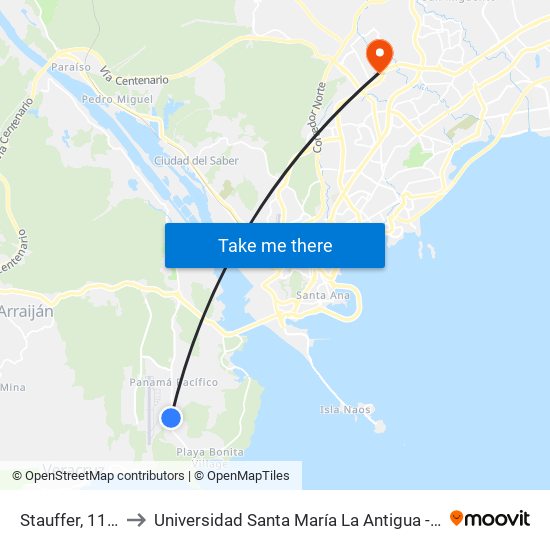 Stauffer, 112-2 to Universidad Santa María La Antigua - Usma map