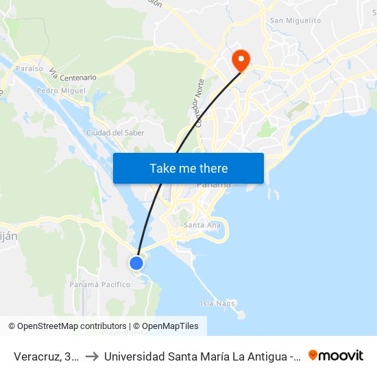 Veracruz, 36-4 to Universidad Santa María La Antigua - Usma map