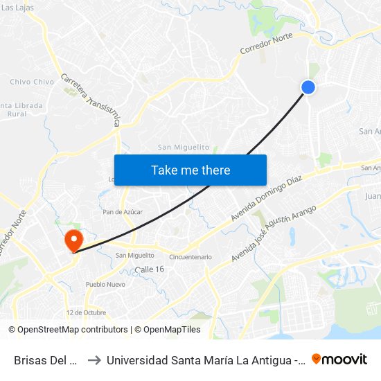 Brisas Del Golf to Universidad Santa María La Antigua - Usma map