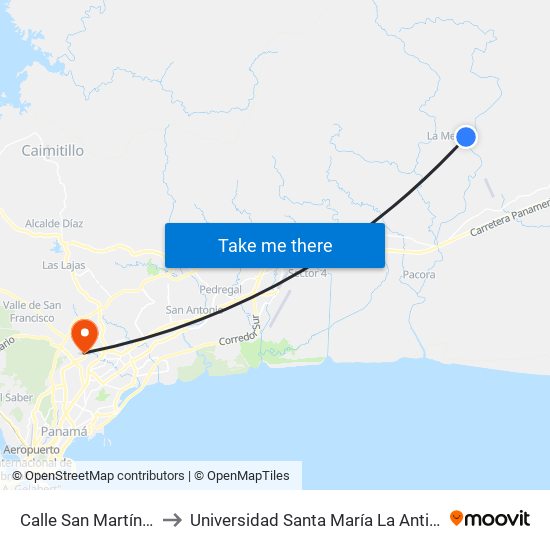 Calle San Martín, 25-21 to Universidad Santa María La Antigua - Usma map