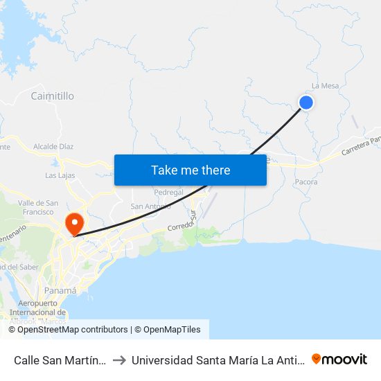 Calle San Martín, 26-38 to Universidad Santa María La Antigua - Usma map