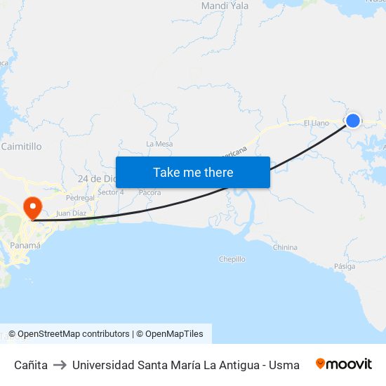 Cañita to Universidad Santa María La Antigua - Usma map