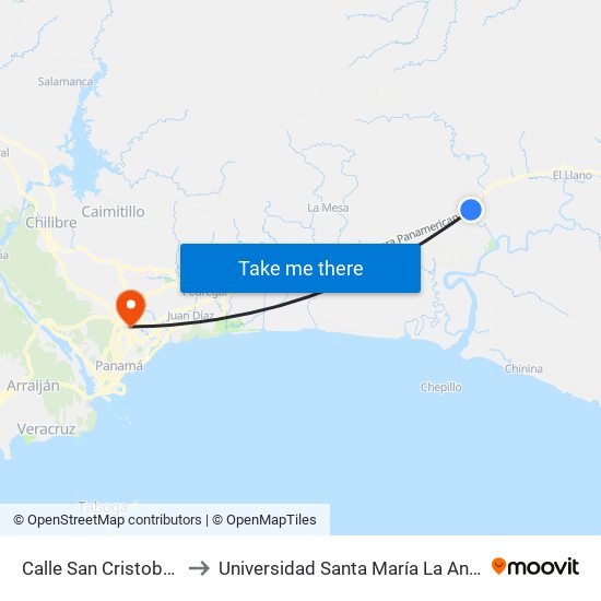 Calle San Cristobal, 48-43 to Universidad Santa María La Antigua - Usma map