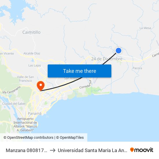 Manzana 080817, 2-3545 to Universidad Santa María La Antigua - Usma map