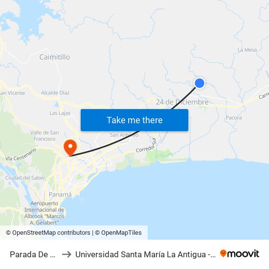 Parada De Bus to Universidad Santa María La Antigua - Usma map