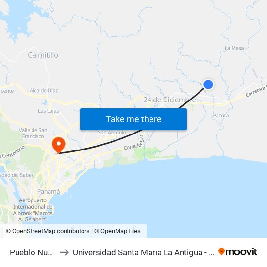 Pueblo Nuevo to Universidad Santa María La Antigua - Usma map