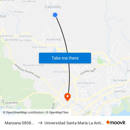 Manzana 080815, 269 to Universidad Santa María La Antigua - Usma map