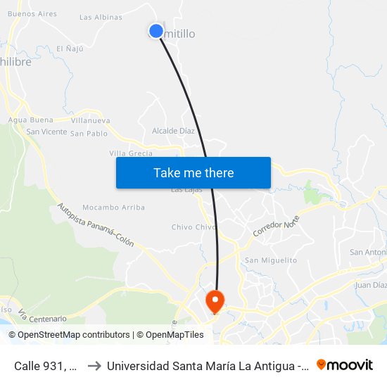 Calle 931, 931 to Universidad Santa María La Antigua - Usma map