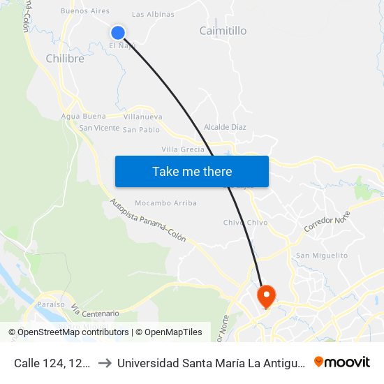 Calle 124, 124-02 to Universidad Santa María La Antigua - Usma map