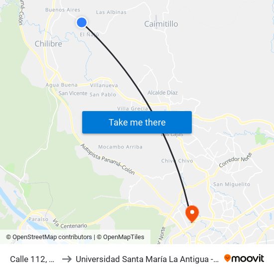 Calle 112, 112 to Universidad Santa María La Antigua - Usma map