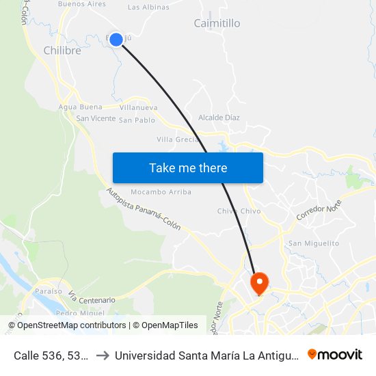 Calle 536, 536-02 to Universidad Santa María La Antigua - Usma map