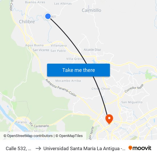 Calle 532, 532 to Universidad Santa María La Antigua - Usma map