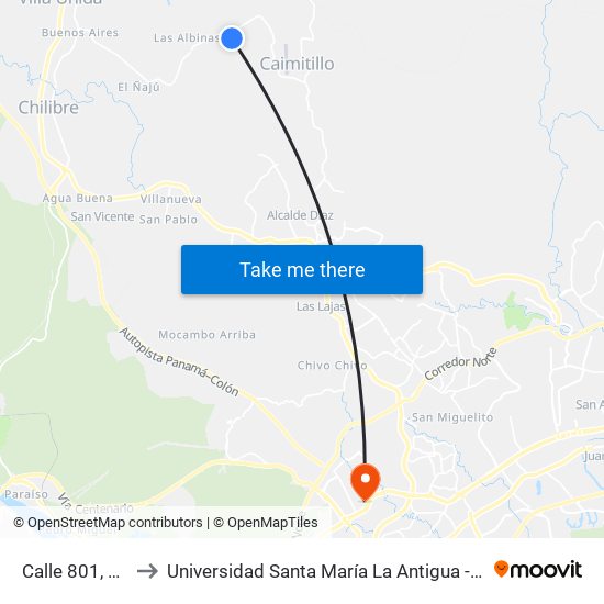 Calle 801, 801 to Universidad Santa María La Antigua - Usma map