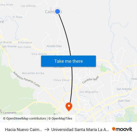 Hacia Nuevo Caimitillo, 101 to Universidad Santa María La Antigua - Usma map