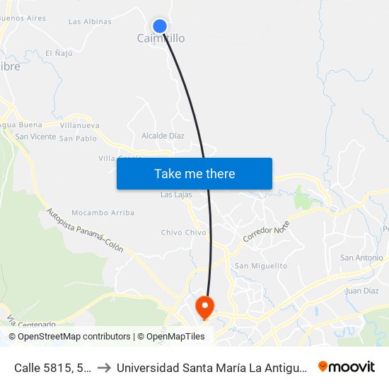 Calle 5815, 5815 to Universidad Santa María La Antigua - Usma map