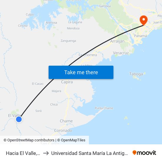 Hacia El Valle, 25-1 to Universidad Santa María La Antigua - Usma map