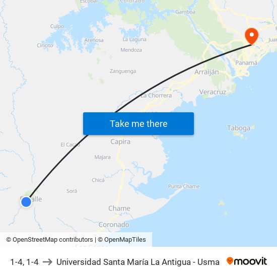 1-4, 1-4 to Universidad Santa María La Antigua - Usma map