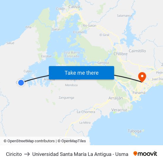 Ciricito to Universidad Santa María La Antigua - Usma map