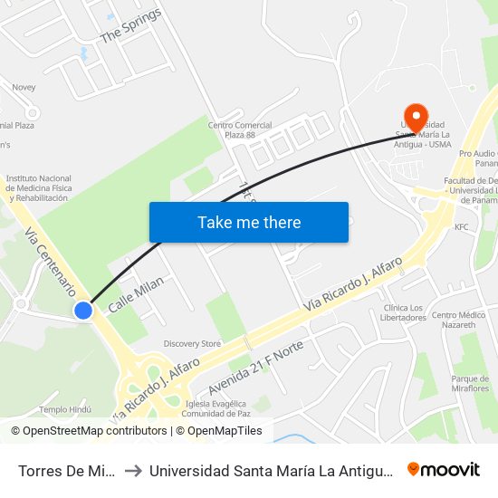 Torres De Milán-I to Universidad Santa María La Antigua - Usma map