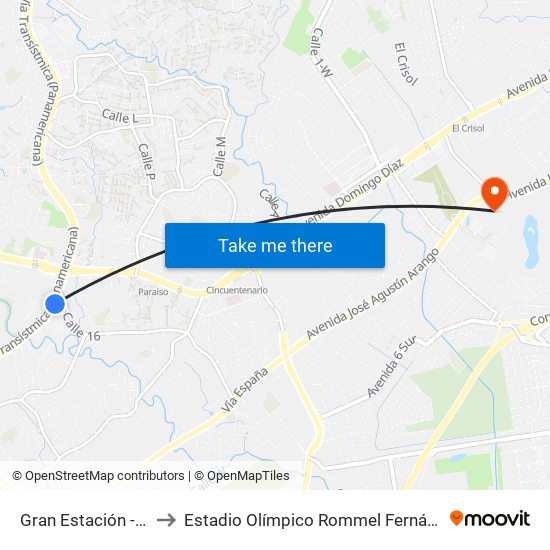 Gran Estación - Bahía A to Estadio Olímpico Rommel Fernández Gutiérrez map