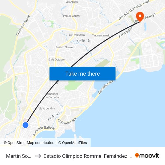 Martin Sosa-R to Estadio Olímpico Rommel Fernández Gutiérrez map