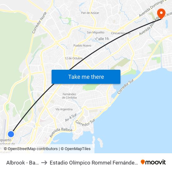 Albrook - Bahía A to Estadio Olímpico Rommel Fernández Gutiérrez map