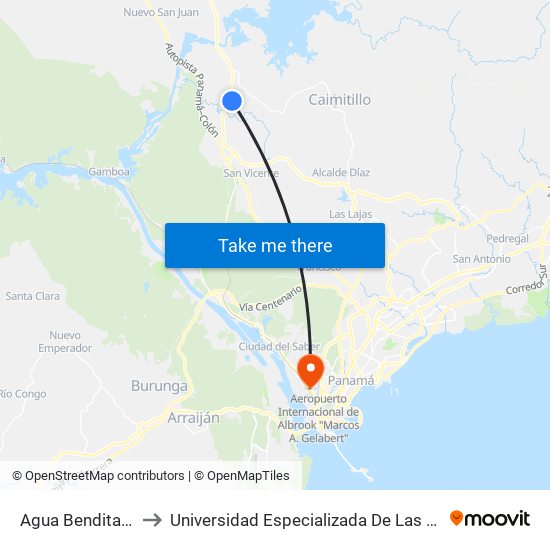 Agua Bendita Interna-I to Universidad Especializada De Las Americas (Udelas) map