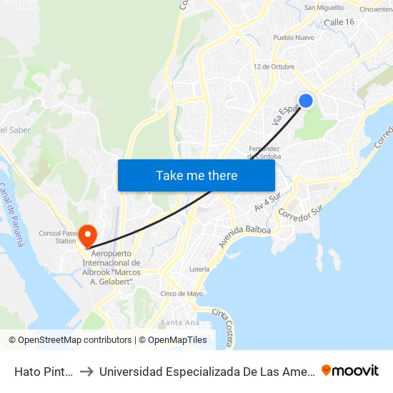 Hato Pintado-I to Universidad Especializada De Las Americas (Udelas) map