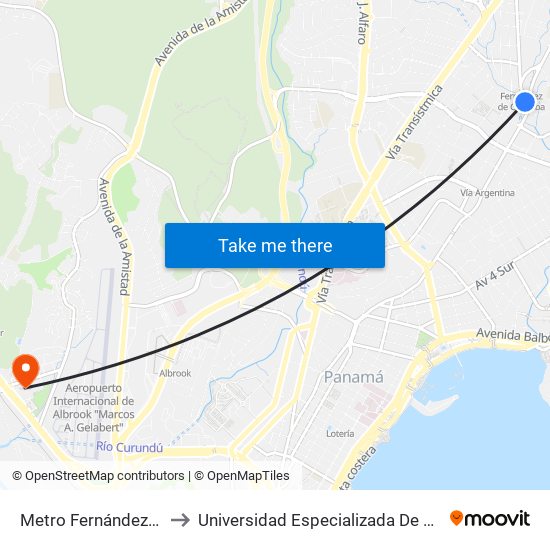 Metro Fernández De Córdoba-I to Universidad Especializada De Las Americas (Udelas) map