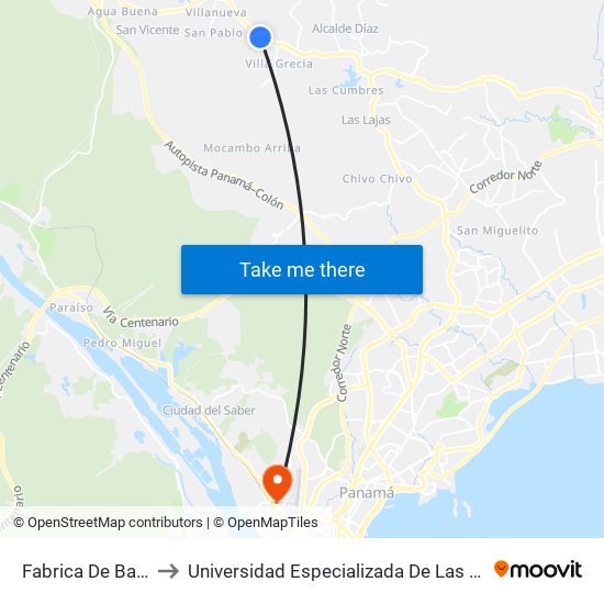 Fabrica De Baldosas-R to Universidad Especializada De Las Americas (Udelas) map