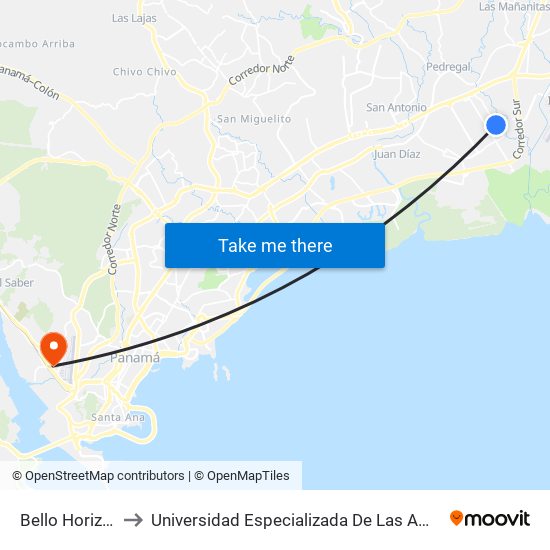 Bello Horizonte-R to Universidad Especializada De Las Americas (Udelas) map