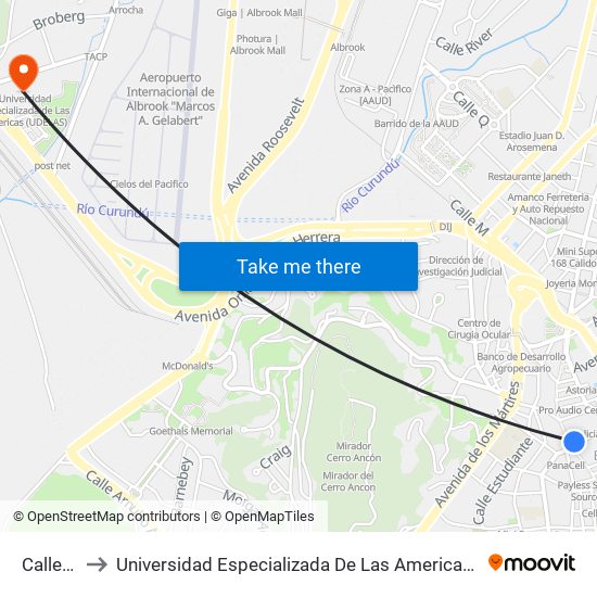 Calle 12 to Universidad Especializada De Las Americas (Udelas) map
