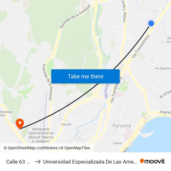 Calle 63 Oeste to Universidad Especializada De Las Americas (Udelas) map