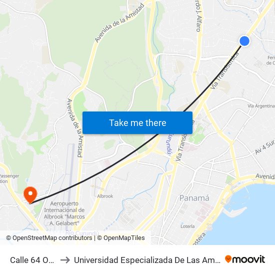 Calle 64 Oeste-R to Universidad Especializada De Las Americas (Udelas) map