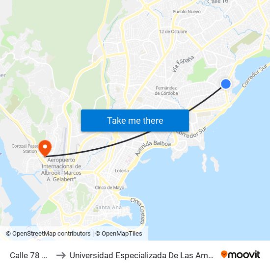 Calle 78 B Este to Universidad Especializada De Las Americas (Udelas) map