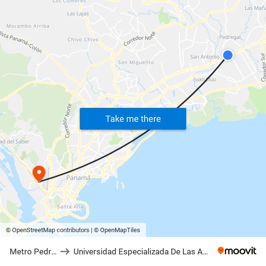 Metro Pedregal-R to Universidad Especializada De Las Americas (Udelas) map