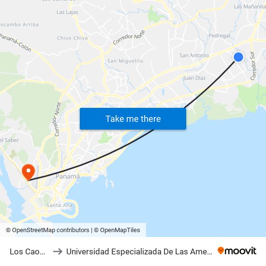 Los Caobos-R to Universidad Especializada De Las Americas (Udelas) map